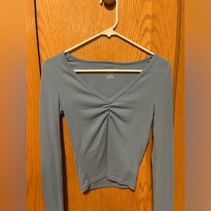 American Eagle Blue Scrunched V Neck Shirt